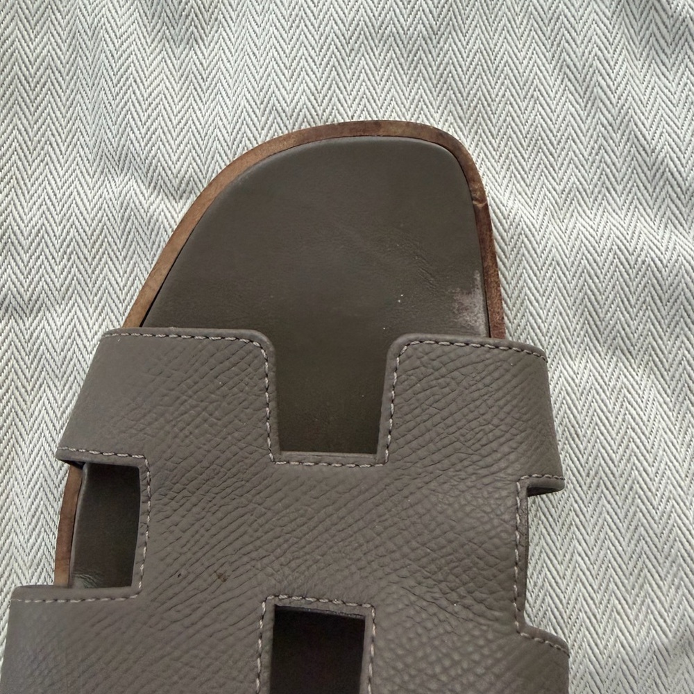 Hermes Etoupe Oran Slide Sandals - Women's Leather Slip-On - Picture 5 of 7